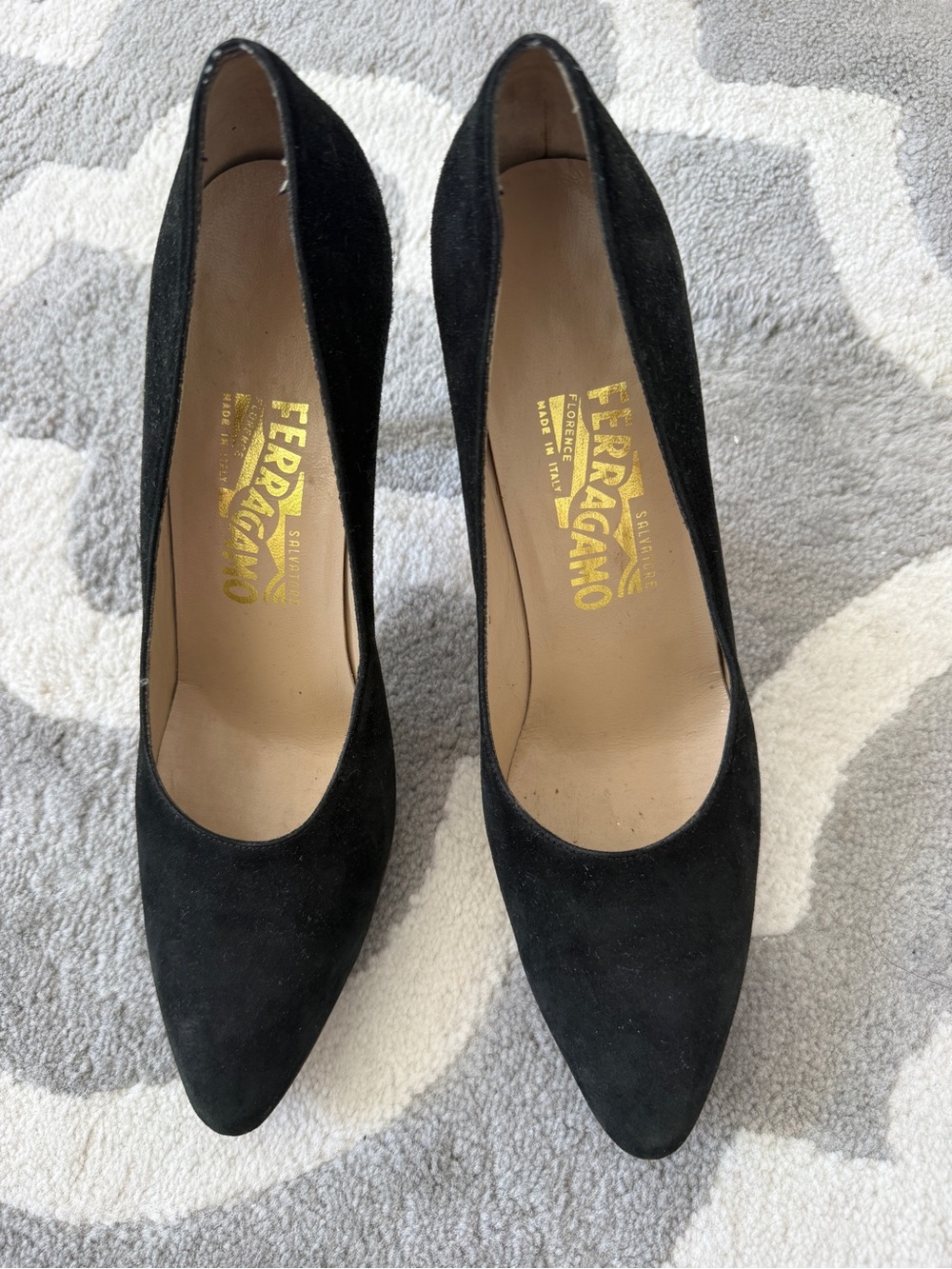 Salvatore Ferragamo Black Suede Pointed Pump Heels